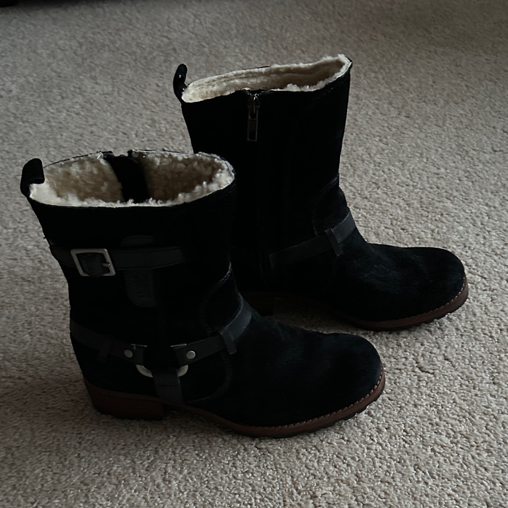 UGG New Black Shearling Heeled Boots